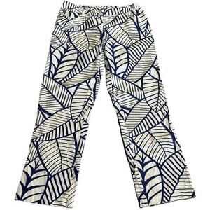 J McLaughlin Sz 10 Tropical Palm Leaf Pants stretch Coastal Aloha Made in USA‎